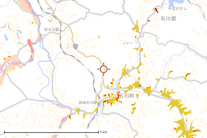 石川町周辺のハザード重ね図