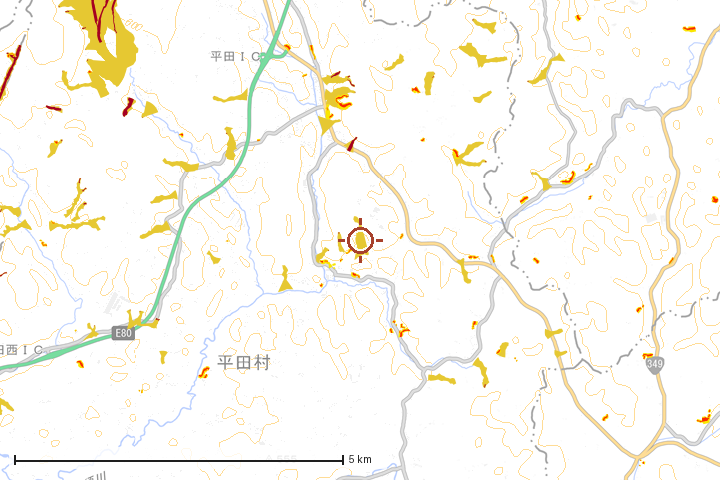 平田村周辺のハザード重ね図
