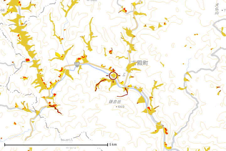 古殿町周辺のハザード重ね図