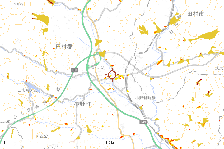 小野町周辺のハザード重ね図