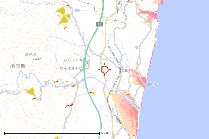 楢葉町周辺のハザード重ね図