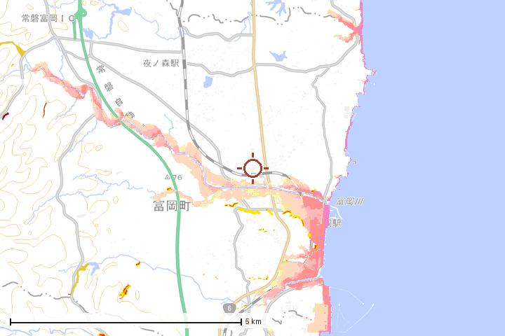 富岡町周辺のハザード重ね図