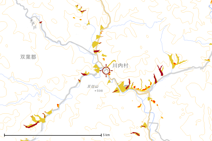 川内村周辺のハザード重ね図