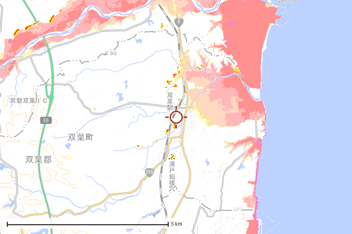 双葉町周辺のハザード重ね図