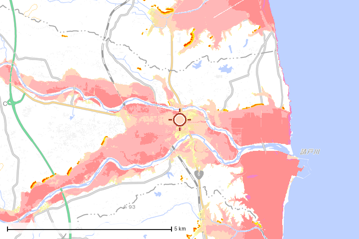 浪江町周辺のハザード重ね図