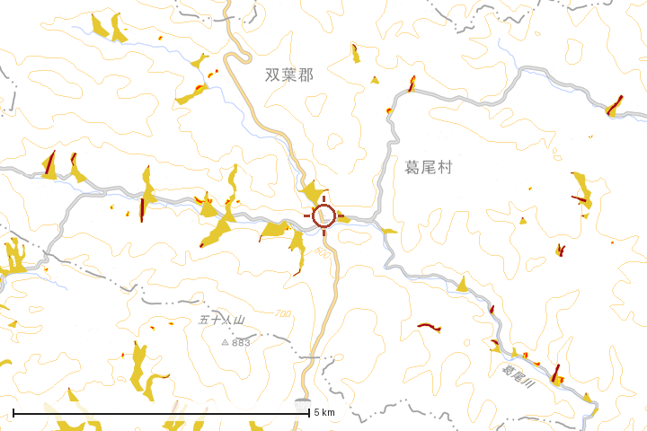 葛尾村周辺のハザード重ね図