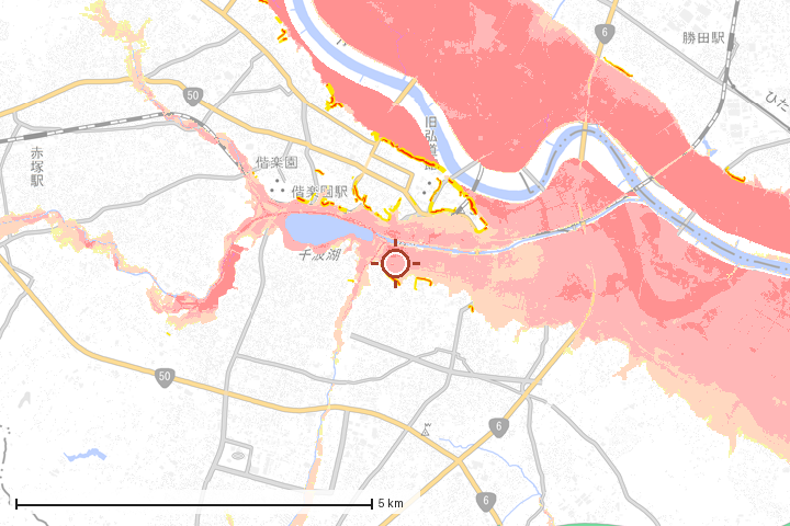 水戸市周辺のハザード重ね図