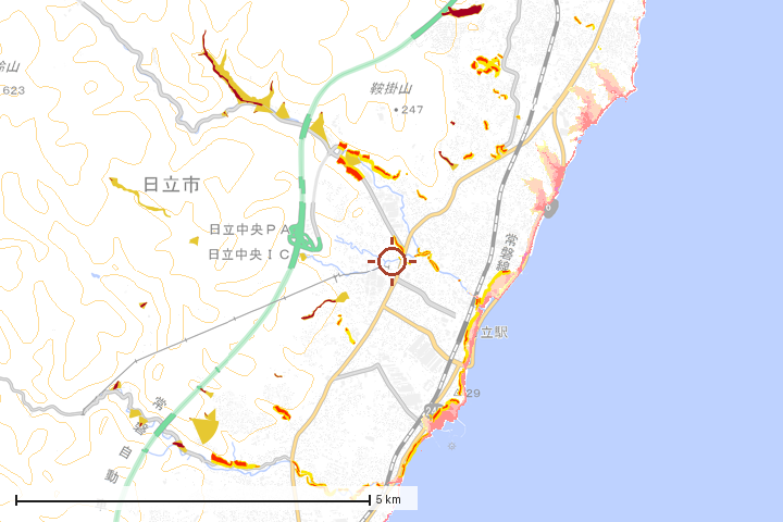 日立市周辺のハザード重ね図