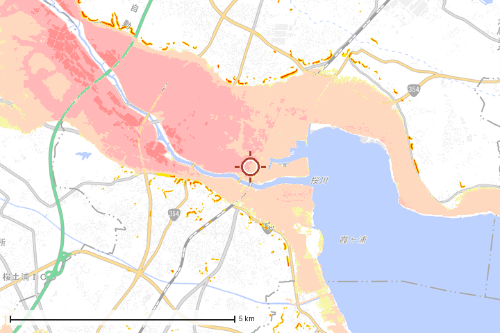 土浦市周辺のハザード重ね図