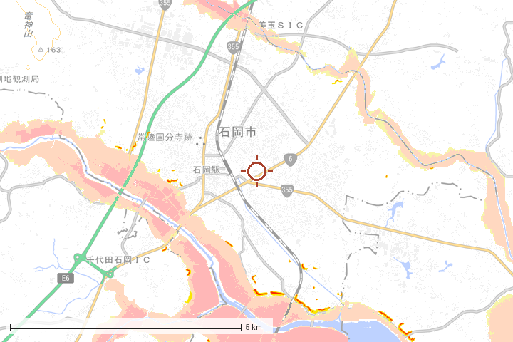 石岡市周辺のハザード重ね図