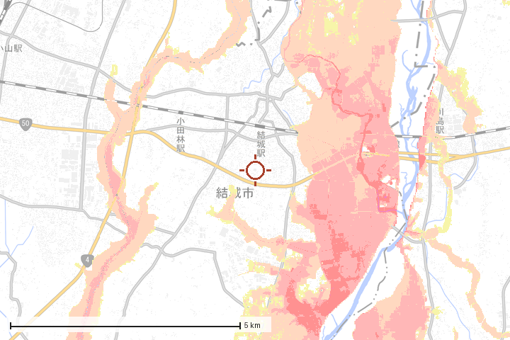 結城市周辺のハザード重ね図