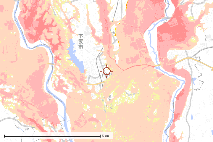 下妻市周辺のハザード重ね図