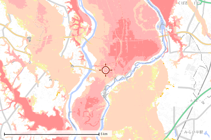 常総市周辺のハザード重ね図