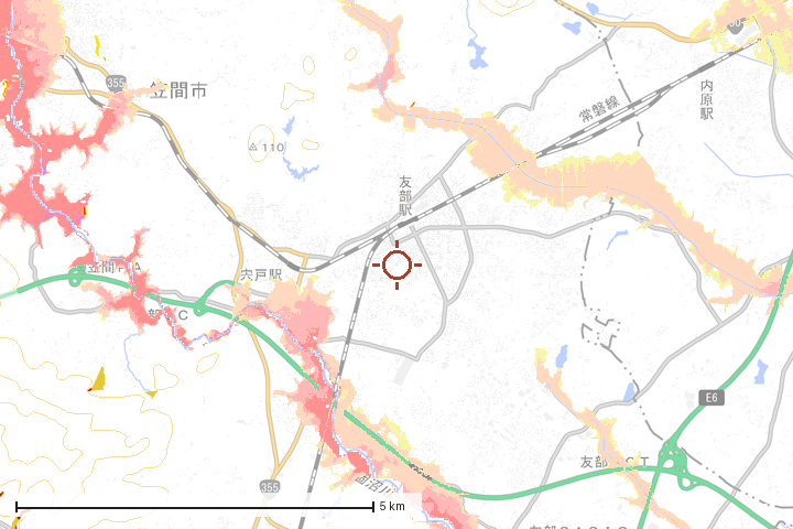 笠間市周辺のハザード重ね図