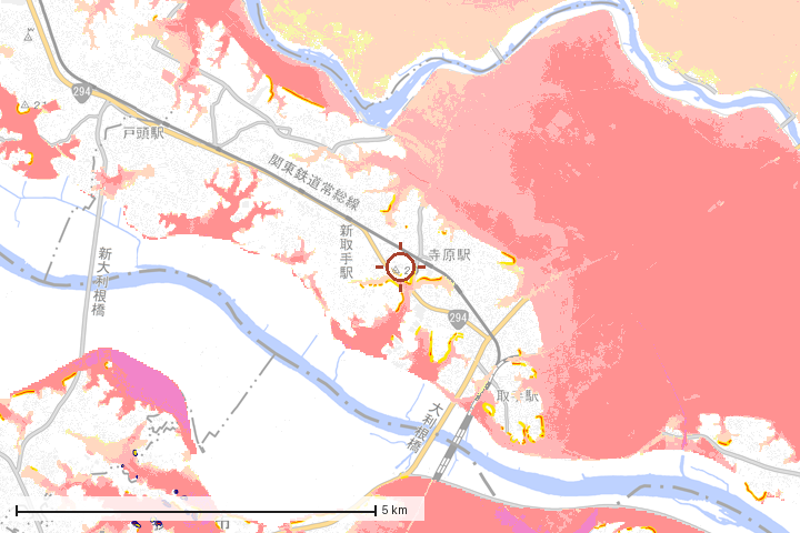 取手市周辺のハザード重ね図