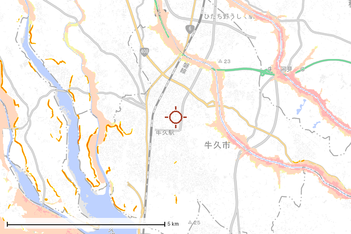 牛久市周辺のハザード重ね図