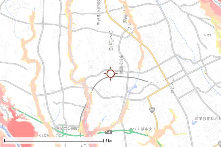 つくば市周辺のハザード重ね図