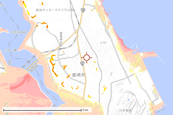 鹿嶋市周辺のハザード重ね図