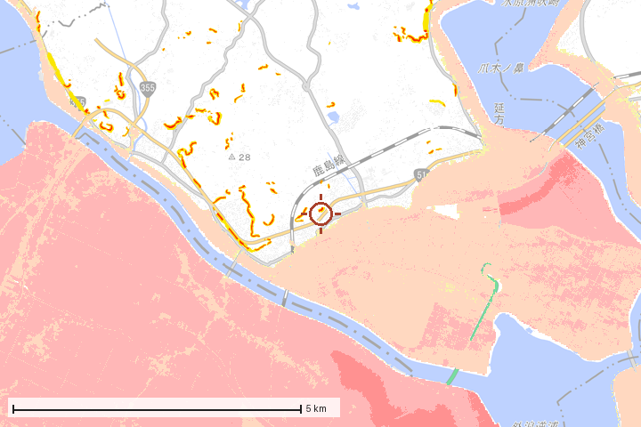 潮来市周辺のハザード重ね図