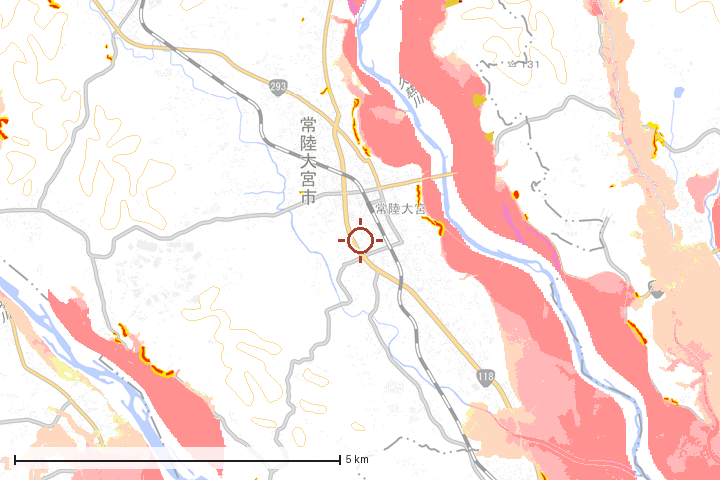 常陸大宮市周辺のハザード重ね図
