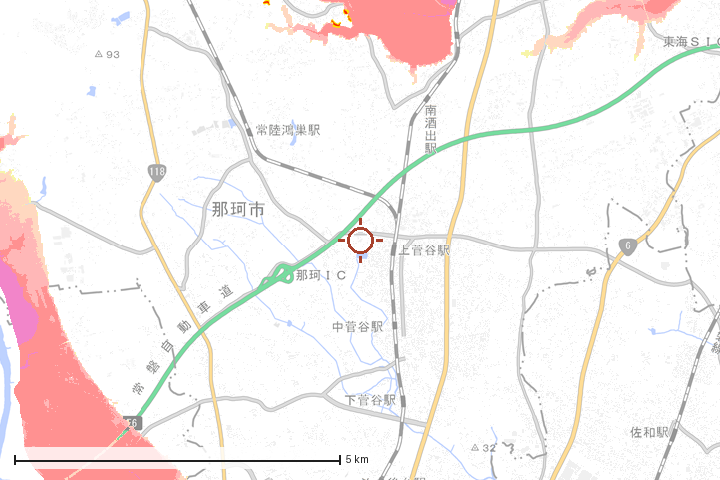 那珂市周辺のハザード重ね図