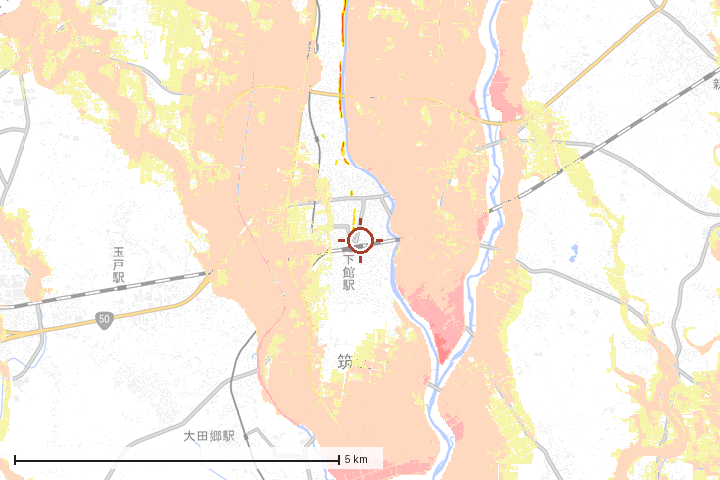 筑西市周辺のハザード重ね図
