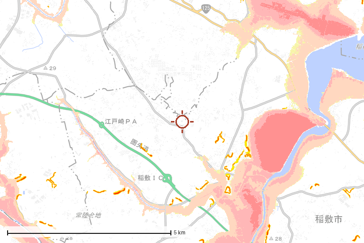 稲敷市周辺のハザード重ね図