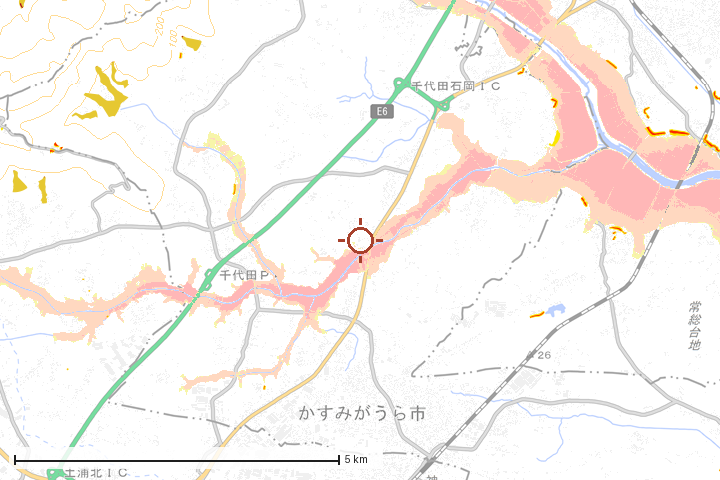 かすみがうら市周辺のハザード重ね図