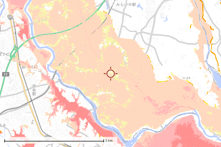 つくばみらい市周辺のハザード重ね図