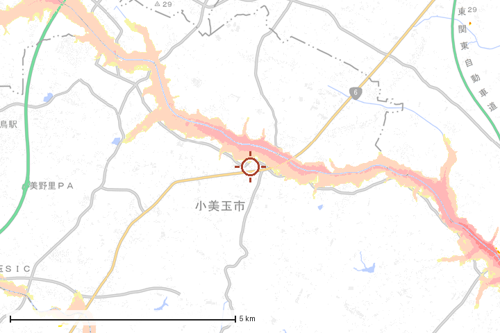 小美玉市周辺のハザード重ね図