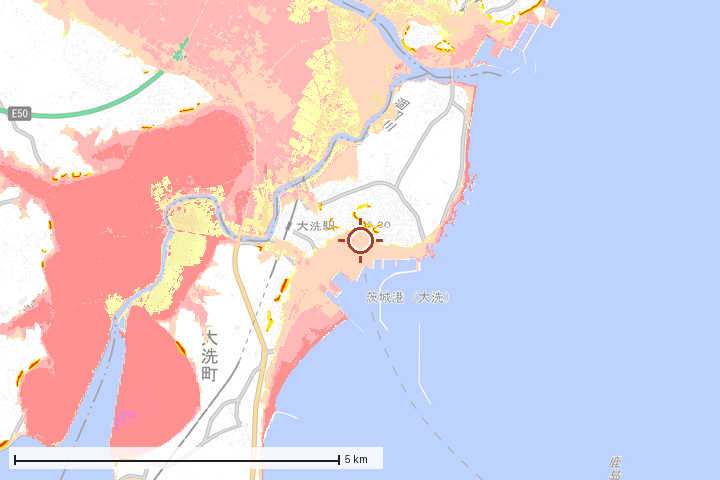 大洗町周辺のハザード重ね図
