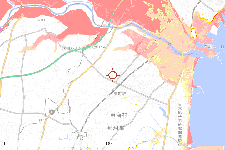 東海村周辺のハザード重ね図