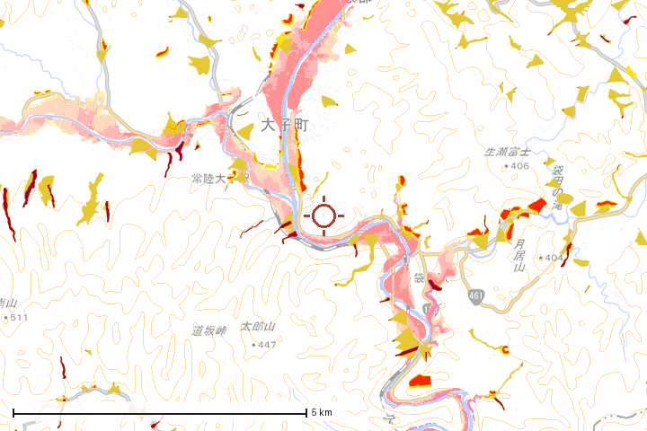 大子町周辺のハザード重ね図