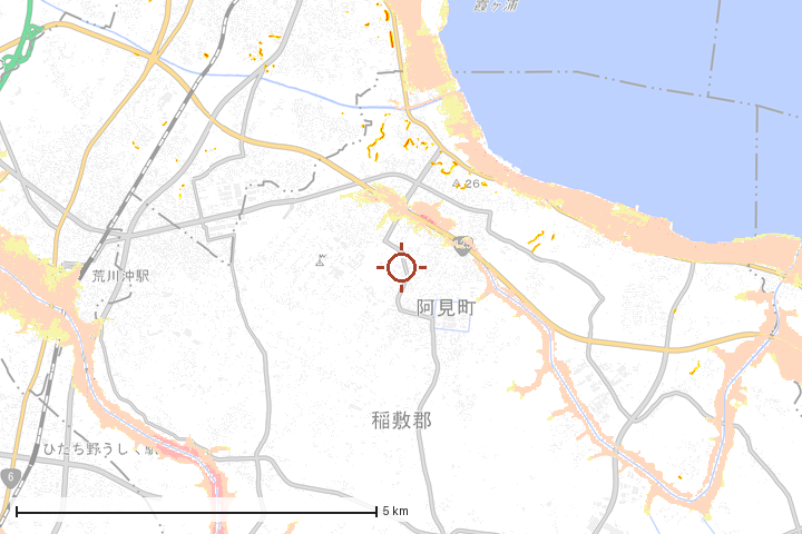 阿見町周辺のハザード重ね図