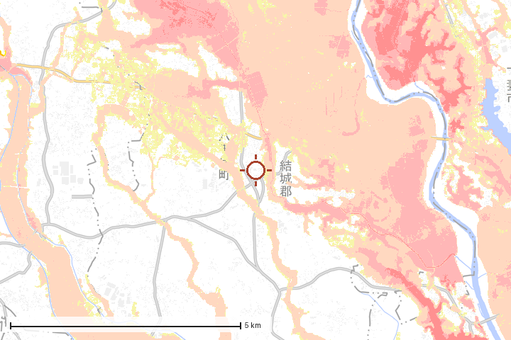 八千代町周辺のハザード重ね図