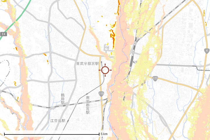 宇都宮市周辺のハザード重ね図
