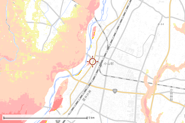 小山市周辺のハザード重ね図