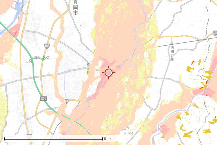 真岡市周辺のハザード重ね図