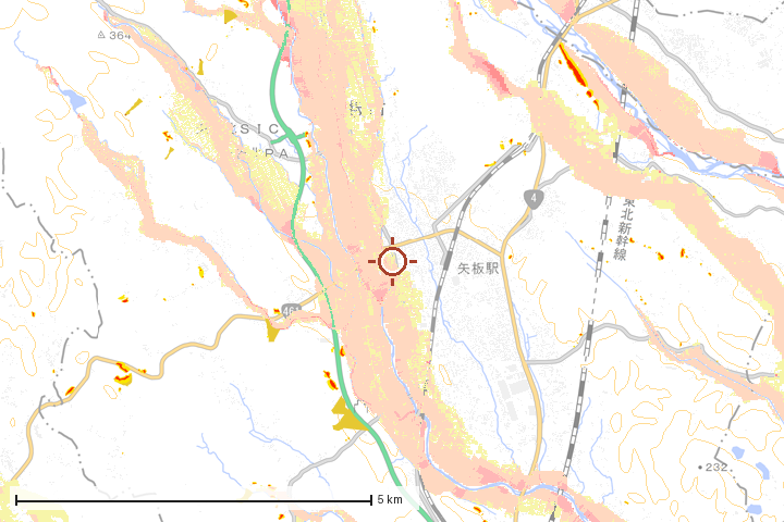 矢板市周辺のハザード重ね図