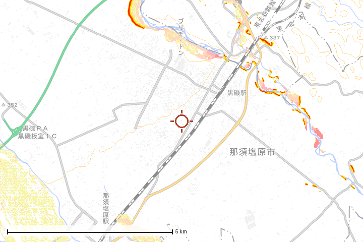 那須塩原市周辺のハザード重ね図