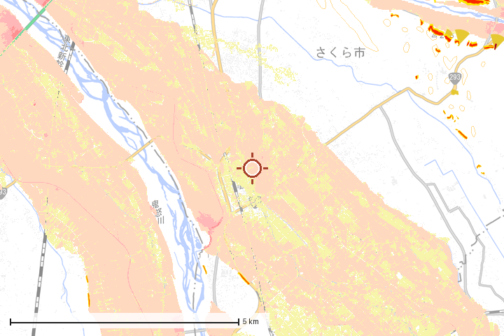さくら市周辺のハザード重ね図