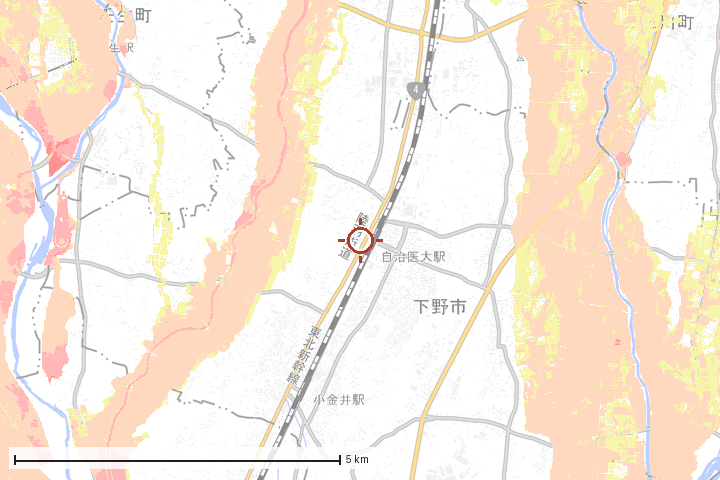 下野市周辺のハザード重ね図