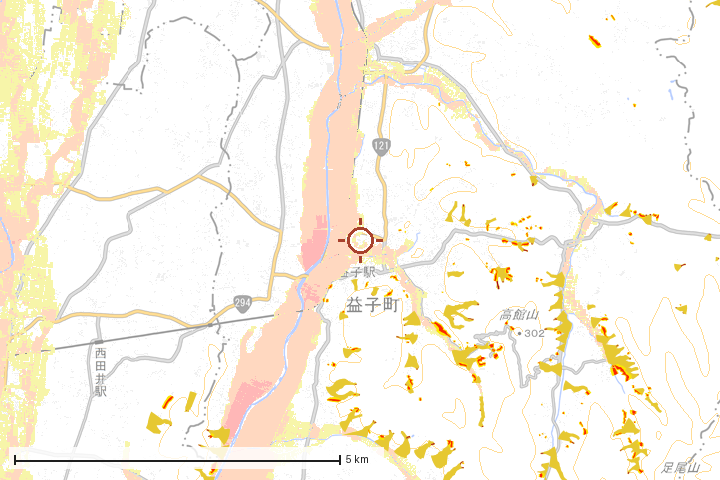 益子町周辺のハザード重ね図
