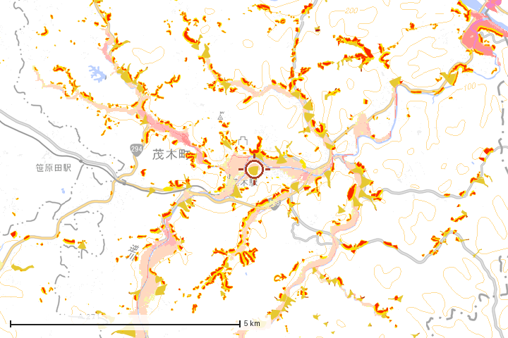 茂木町周辺のハザード重ね図