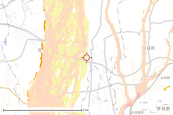 芳賀町周辺のハザード重ね図