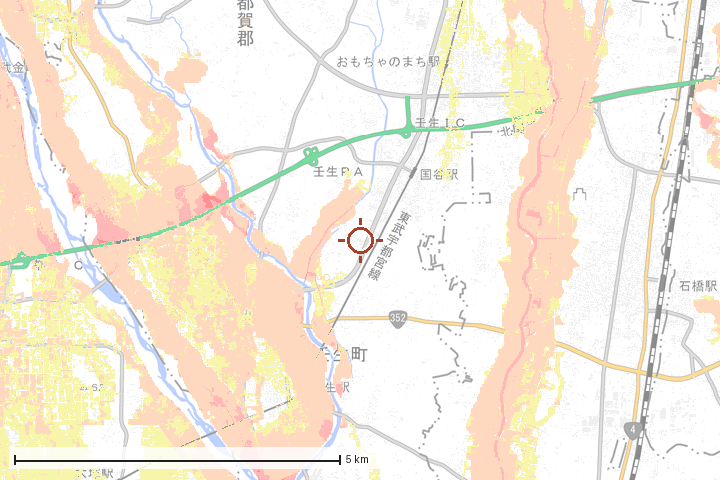 壬生町周辺のハザード重ね図