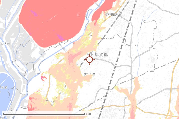 野木町周辺のハザード重ね図