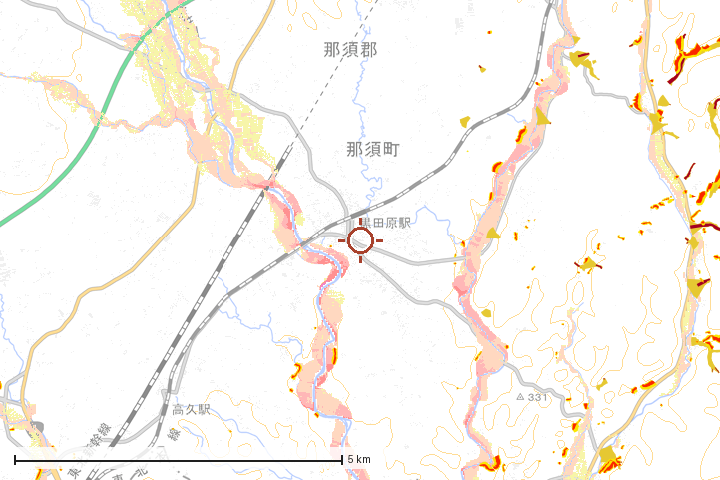 那須町周辺のハザード重ね図