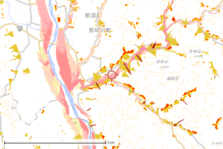 那珂川町周辺のハザード重ね図