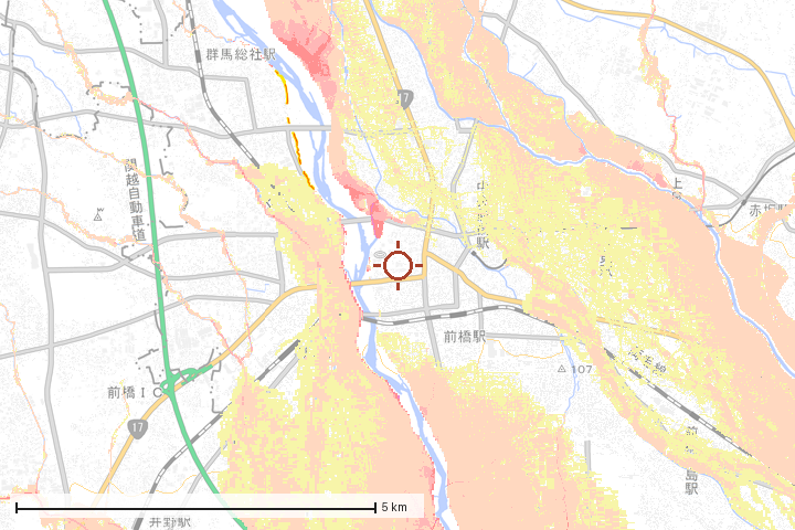 前橋市周辺のハザード重ね図